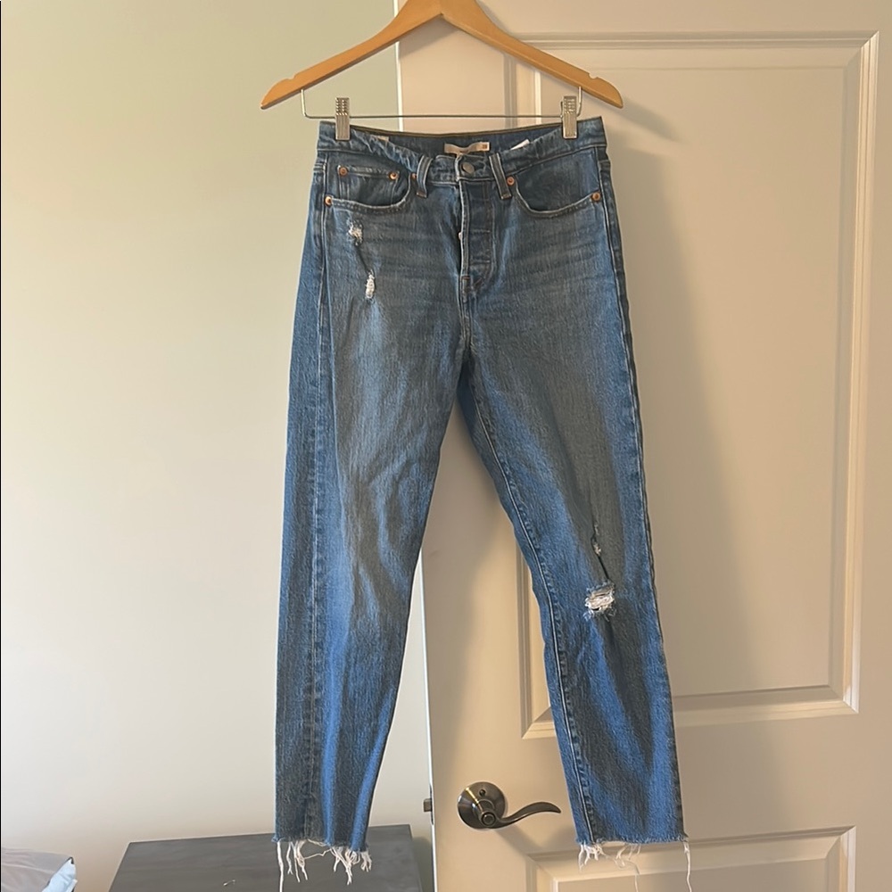 Levi's Blue Straight Leg Jeans with Distressed Details